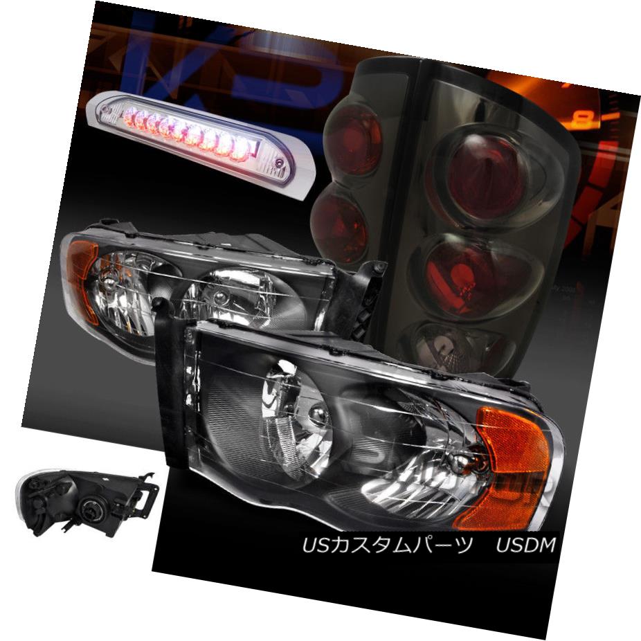 ヘッドライト 02-05 Dodge Ram Black Headlights+Smoke Tail Lights+Clear LED 3rd Brake Lamp 02-05ダッジラムブラックヘッドライト+スモーク テールライト+クリアLED第3ブレーキランプ 【並行輸入品】