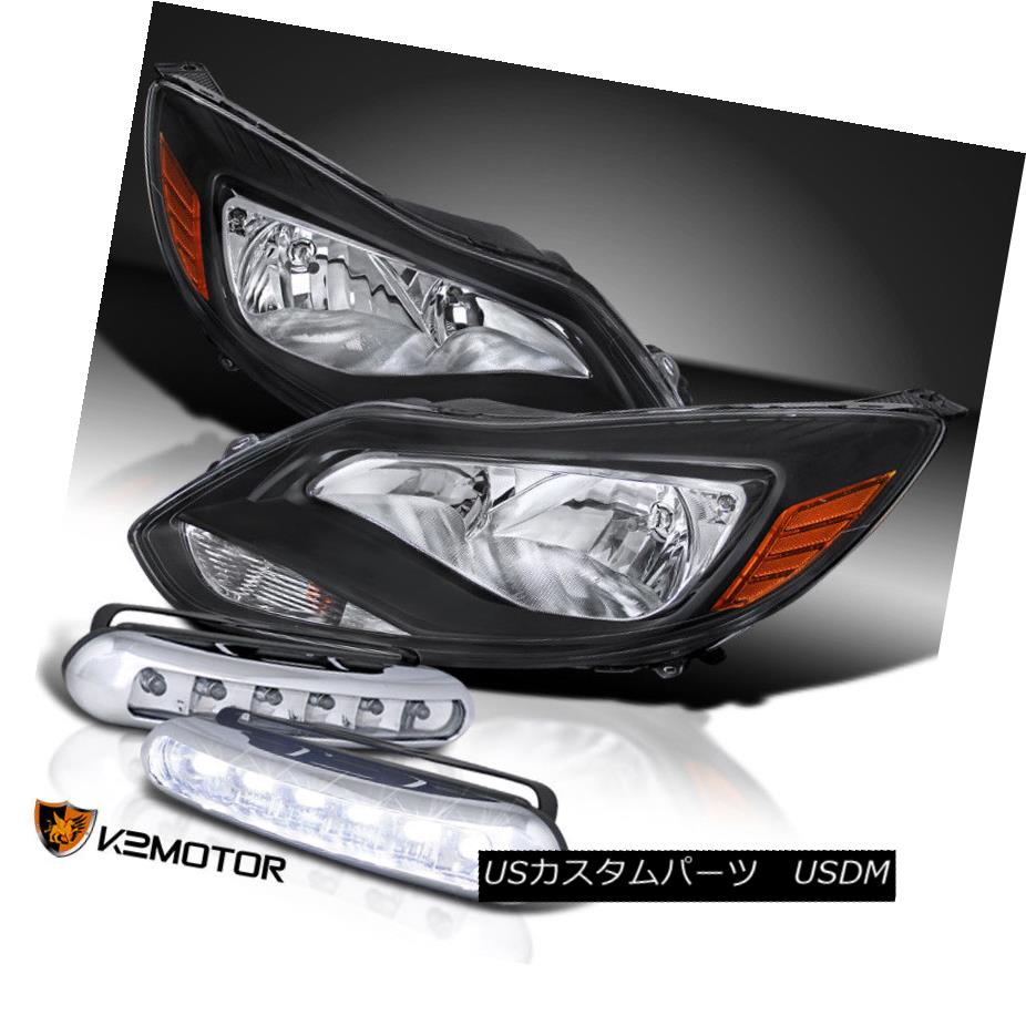 ヘッドライト 12-14 Ford Focus S SE Titanium Euro Black Amber Headlights+LED DRL Fog Lamps 12-14フォードフォーカスS SEチタンユーロブラックアンバーヘッドライト+ LED DRLフォグランプ 【並行輸入品】