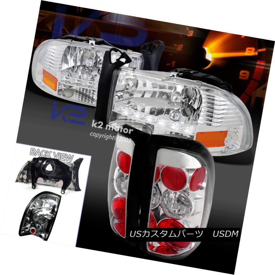 ヘッドライト 97-04 Dodge Dakota Euro Chrome LED DRL Headlight+Clear Rear Tail Lamp 4Pc 97-04ダッジダコタユーロクロームLED DRLヘッドライト+クリーナー rリアテールランプ4枚 【並行輸入品】