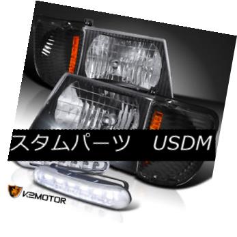ヘッドライト 92-06 E150 E250 Econoline Van Black Headlights+Signal Corner+LED DRL Fog Lamps 92-06 E150 E250 Econoline Vanブラックヘッドライト+ Sig nalコーナー+ LED DRLフォグランプ 【並行輸入品】