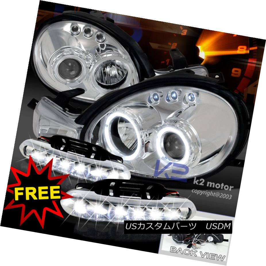 ヘッドライト Dodge 00-02 Neon Chrome Halo Projector Headlights W/White LED DRL Fog Lamps ドッジ00-02ネオンクロームハロープロジェクターヘッドライトW /ホワイトLED DRLフォグランプ 【並行輸入品】