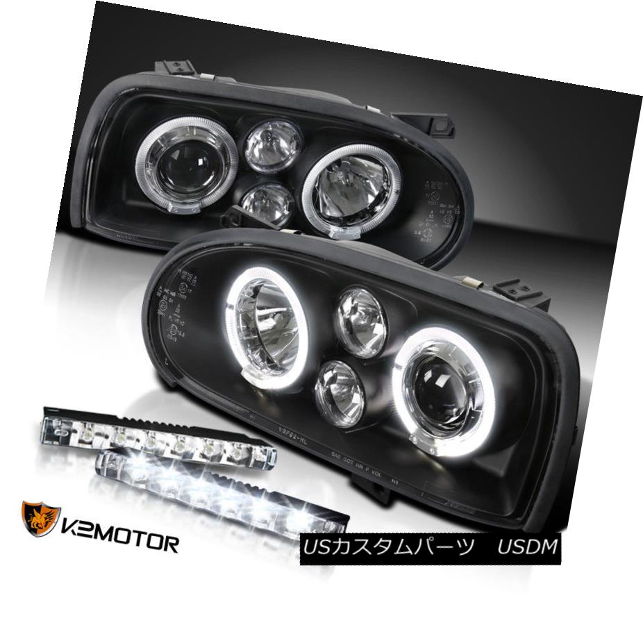ヘッドライト For 93-98 VW Golf Mk3 Black Dual Halo Projector Headlights+6-LED Fog Lamp DRL 93-98 VWゴルフMk3ブラックデュアルハロープロジェクターヘッドライト+ 6-L EDフォグランプDRL 【並行輸入品】