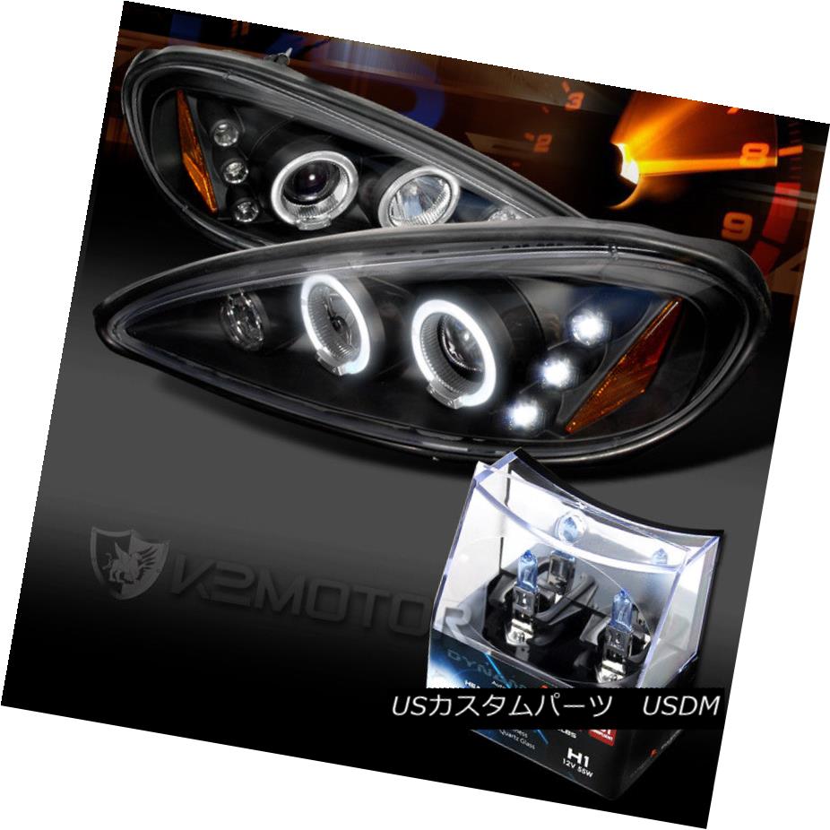 ヘッドライト 99-05 Pontiac Grand Am Black LED Halo Projector Headlights+H1 Halogen Bulbs 99-05ポンティアックグランドアムブラックLEDハロープロジェクターヘッドライト+ H1ハロゲン電球 【並行輸入品】