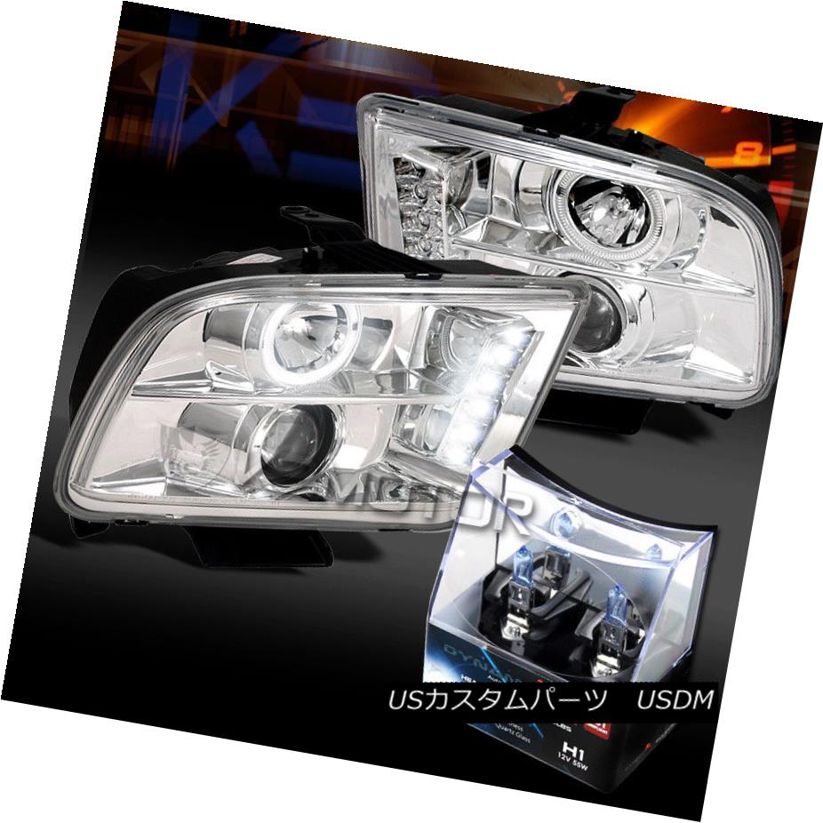 ヘッドライト 05-09 Ford Mustang Chrome LED DRL Projector Headlights+H1 Halogen Bulbs 05-09フォードマスタングクロームLED DRLプロジェクターヘッドライト+ H1ハロゲン電球 【並行輸入品】