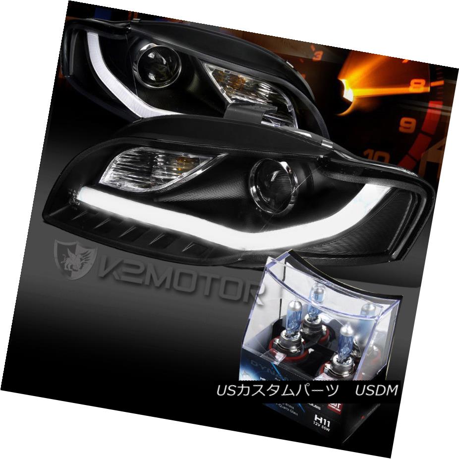ヘッドライト For 06-08 Audi A4 Black LED Strips Projector Headlights+H11 Halogen Bulbs 06-08 Audi A4 Black LEDストリッププロジェクターヘッドライト+ H11ハロゲン電球 【並行輸入品】