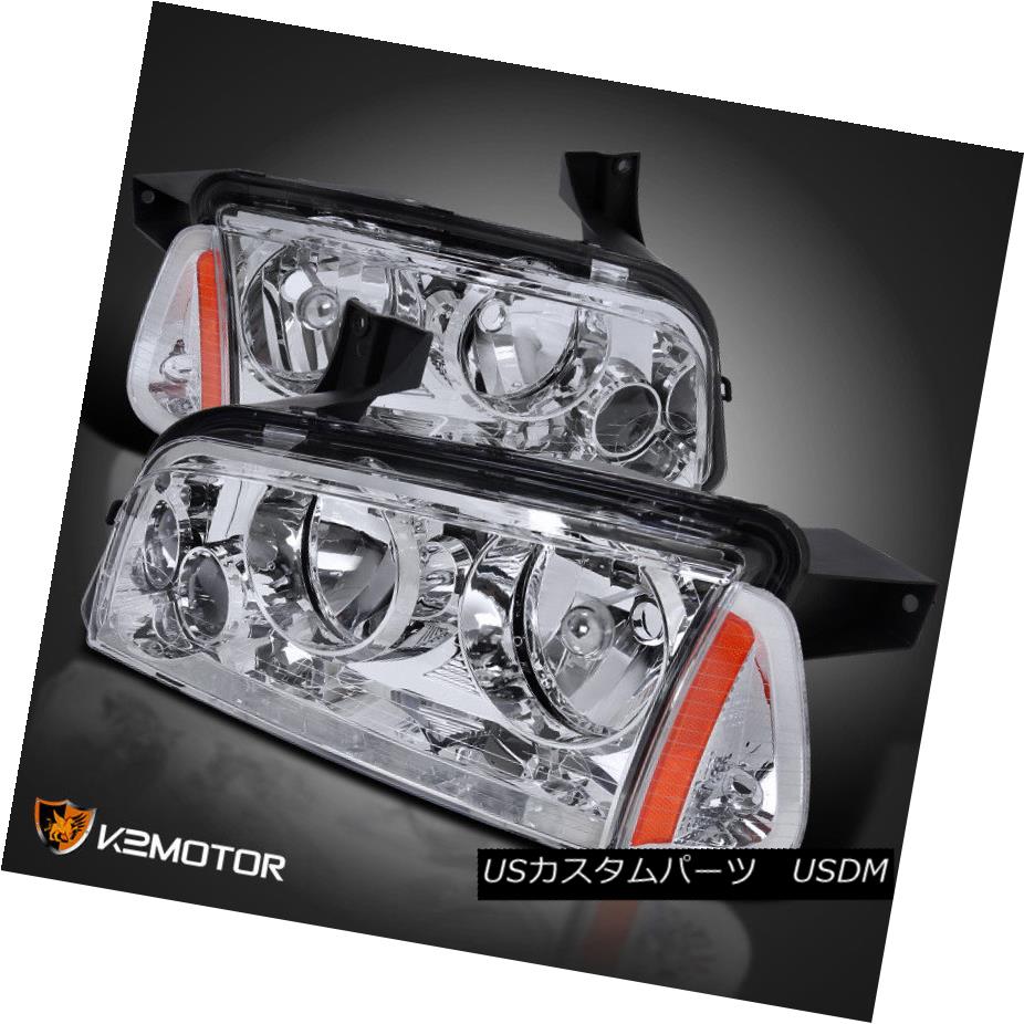 ヘッドライト 2006-2010 Dodge Charger Chrome Replacement Headlights+Signal Corner Lights Pair 2006-2010ダッジチャージャークローム交換用ヘッドライト+シグリング nalコーナーライトペア 【並行輸入品】