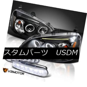 ヘッドライト For 01-03 Civic LED Eyelid Halo Black Projector Headlights w/LED Fog DRL Lamp 01-03シビックLEDアイライトハローブラックプロジェクターヘッドライト（LEDフォグDRLランプ付） 【並行輸入品】
