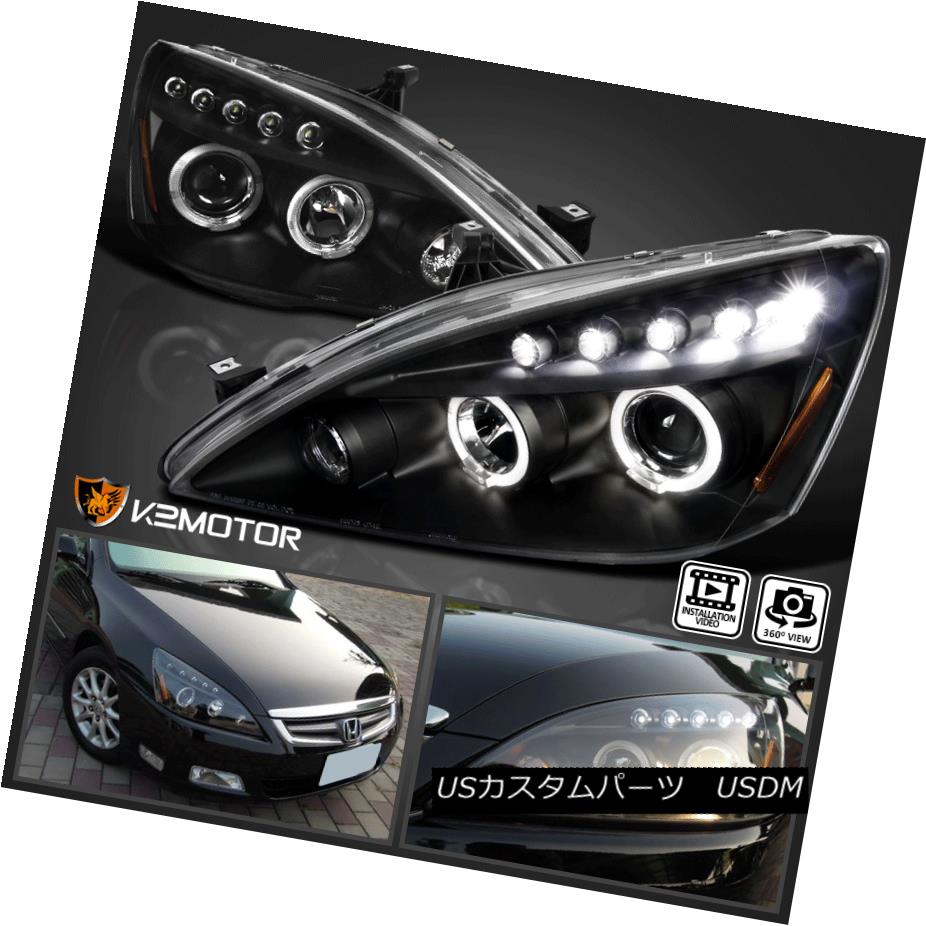 ヘッドライト For 2003-2007 Honda Accord LED Halo Projector Headlights Black Pair 2003 - 2007年ホンダアコードLEDハロープロジェクターヘッドライトブラックペア 【並行輸入品】