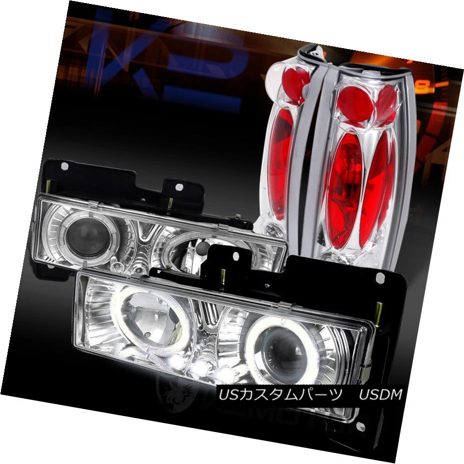 ヘッドライト 88-98 Chevy C/K Pickup Chrome Halo LED Projector Headlights+Chrome Tail Lamps 88-98 Chevy C / KピックアップChrome Halo LEDプロジェクターヘッドライト+ Chr omeテールランプ 【並行輸入品】