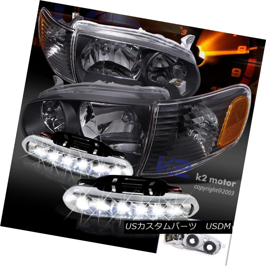 ヘッドライト For 01-02 Toyota Corolla Black Headlights+Signal Lamps+LED DRL Fog DRL Lights 01-02用トヨタカローラブラックヘッドライト+シグモイド ナルランプ+ LED DRLフォグDRLライト 【並行輸入品】