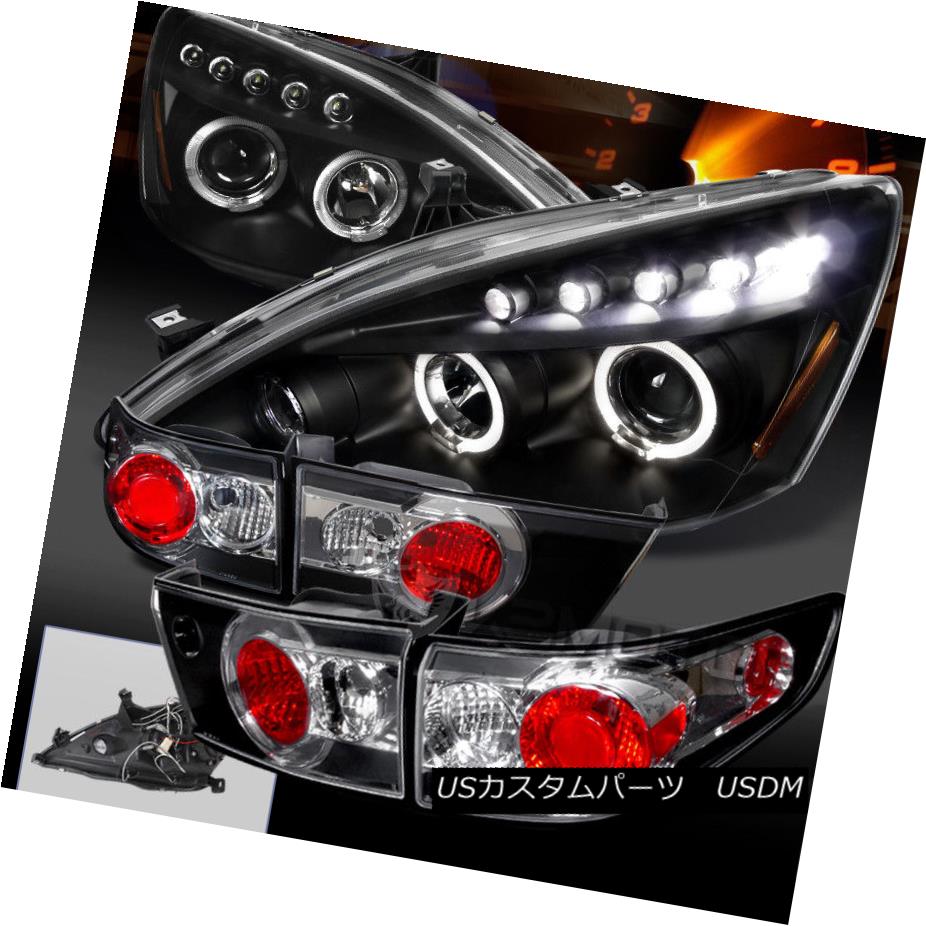 ヘッドライト Fit 03-05 Accord 4Dr Black Halo Projector Headlights+Tail Brake Lamps フィット03-05 Accord 4Drブラックハロープロジェクターヘッドライト+タイ lブレーキランプ 【並行輸入品】