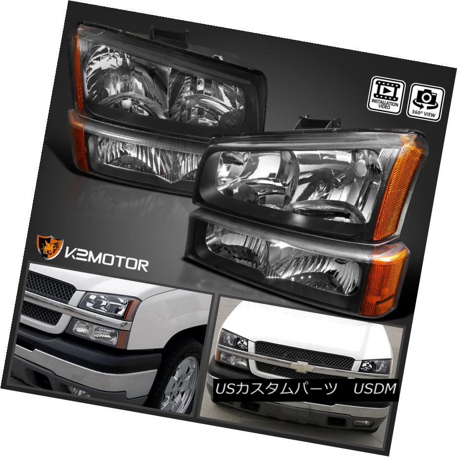 ヘッドライト 2003-2007 Chevy Silverado Black Headlights+Bumper Parking Lights Lamps 4PC 2003-2007シボレーシルバラードブラックヘッドライト+バーン パーキングライトランプ4本あたり 【並行輸入品】