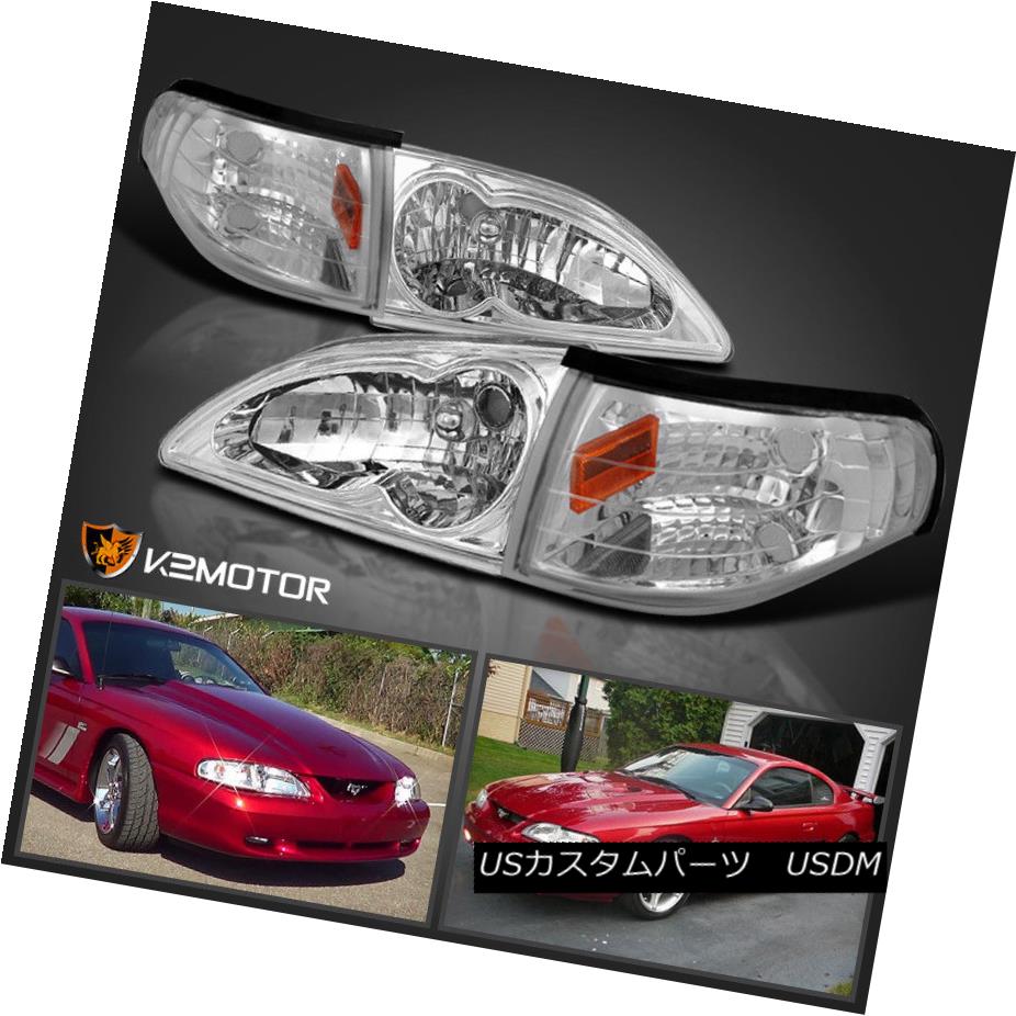 ヘッドライト 94-98 Mustang Clear Crystal Headlights+Chrome Signal Corner Lights 94-98ムスタングクリアクリスタルヘッドライト+ Chr ome信号コーナーライト 【並行輸入品】