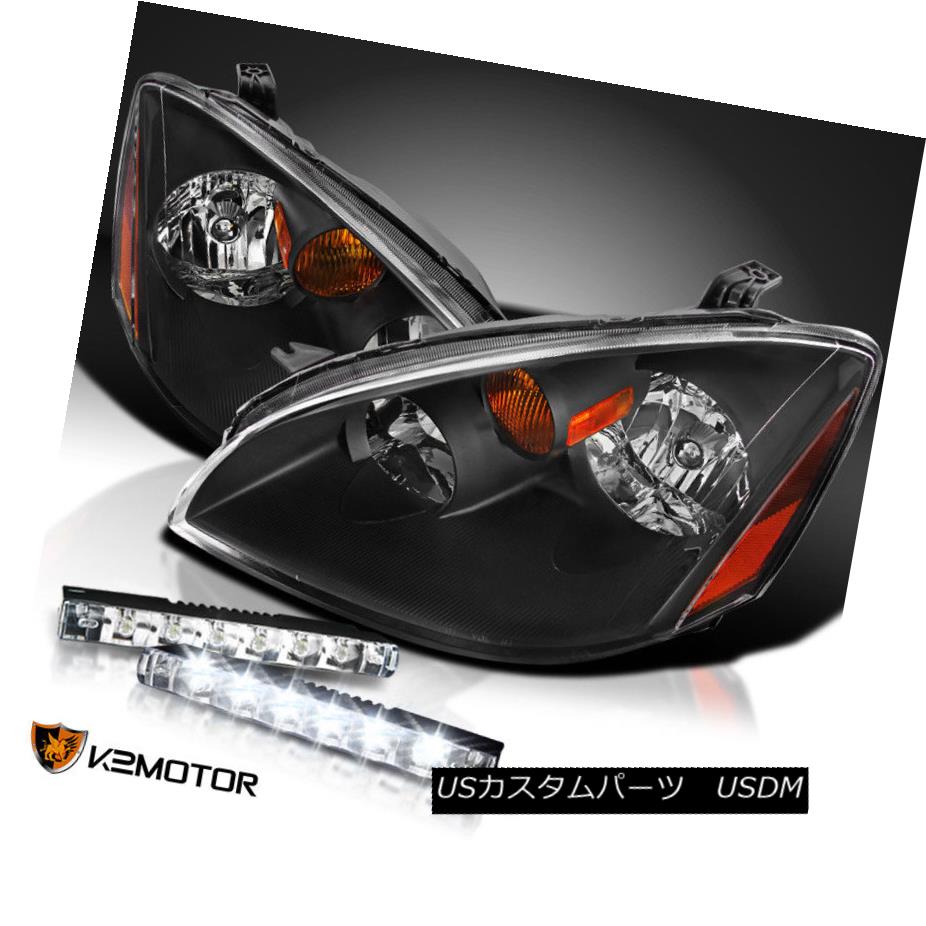 ヘッドライト For 2002-2004 Nissan Altima Black Headlights Head Lamps+6-LED Bumper DRL Lamps 日産アルティマブラックヘッドライトヘッドランプ+ 6-LEDバンパーDRLランプ 【並行輸入品】