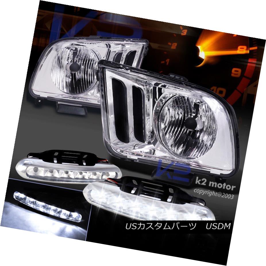 ヘッドライト 05-09 Ford Mustang Chrome Clear Headlights+LED DRL Bumper Fog Lamp 05-09フォードマスタングクロームクリアヘッドライト+ LED DRLバンパーフォグランプ 【並行輸入品】