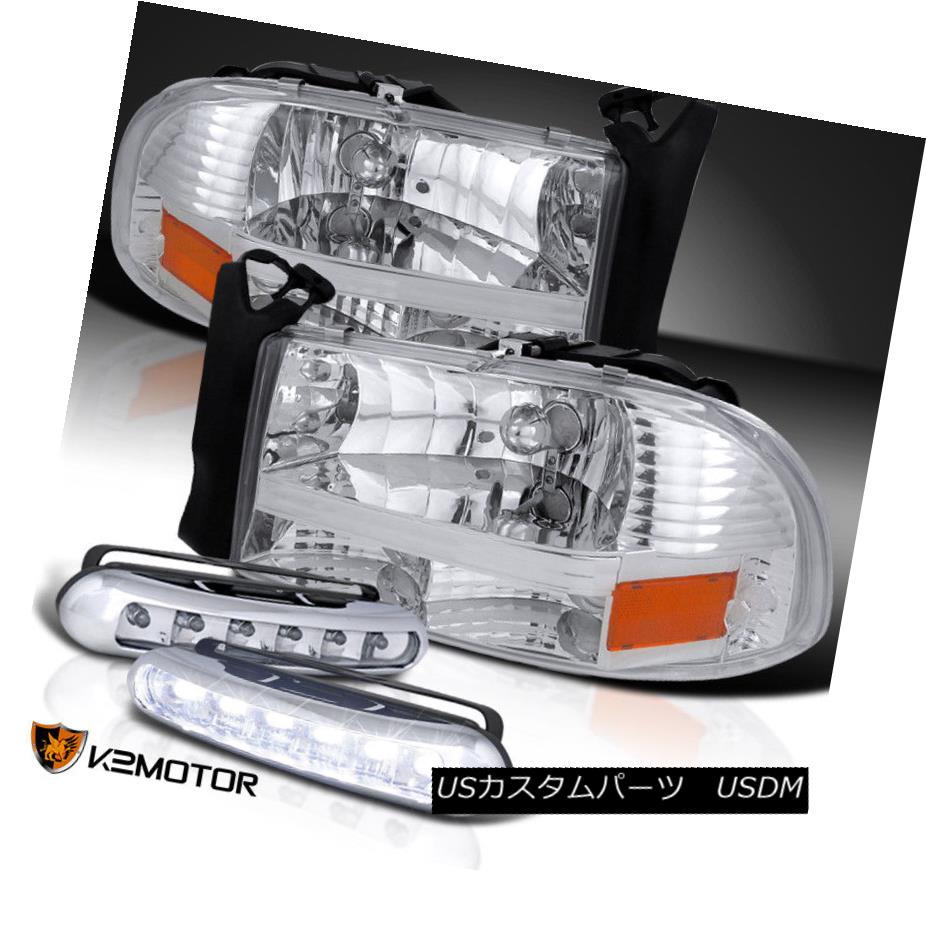 ヘッドライト 97-04 Dodge Dakota Durango Chrome Headlights+LED Daytime Running Fog Lamps Pair 97-04ダッジダコタデュランゴクロームヘッドライト+ LEDデイタイムランニングフォグランプペア 【並行輸入品】