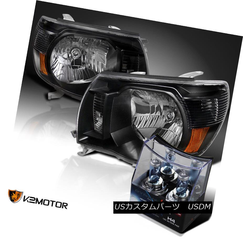 ヘッドライト For 2005-2011 Toyota Tacoma JDM Black Headlights+2x H4 9003 Halogen Light Bulbs 2005?2011年トヨタタコマJDMブラックヘッドライト+ 2x H4 9003ハロゲン電球 【並行輸入品】