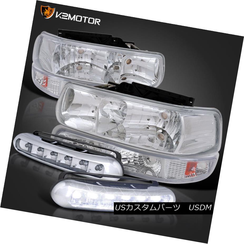 ヘッドライト 99-02 SILVERADO CHROME HEADLIGHTS+CLEAR BUMPER LIGHTS+LED DRIVING FOG LAMPS 99-02シルバードクロームヘッドライト+クリーン ARバンパーライト+ LEDドライビングフォグランプ 【並行輸入品】