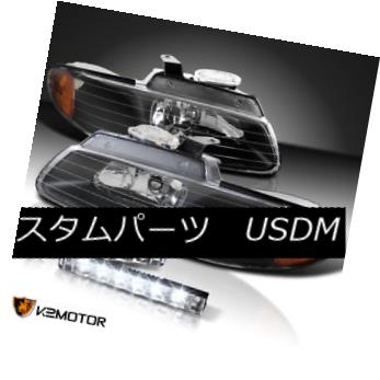 ヘッドライト 96-00 Caravan Town & Country Voyager Black Headlights+6-LED Bumper DRL Lamps 96-00キャラバンタウン＆amp; カントリーヴォイジャーブラックヘッドライト+ 6-L EDバンパーDRLランプ 【並行輸入品】