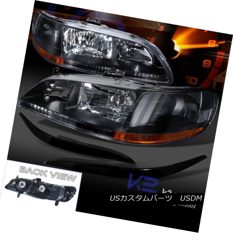 ヘッドライト For Honda 98-02 Accord 2/4Dr JDM Black Headlight+Head Lamp Eyelid Trim ホンダ98-02アコード2 / 4Dr JDMブラックヘッドライト+ヘッドランプのまぶたトリム 【並行輸入品】