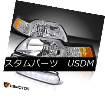 ヘッドライト 99-04 Ford Mustang Cobra GT Crystal Headlights w/LED Driving Fog Lamps Pair 99-04フォードマスタングコブラGTクリスタルヘッドライト/ LED駆動フォグランプペア 【並行輸入品】
