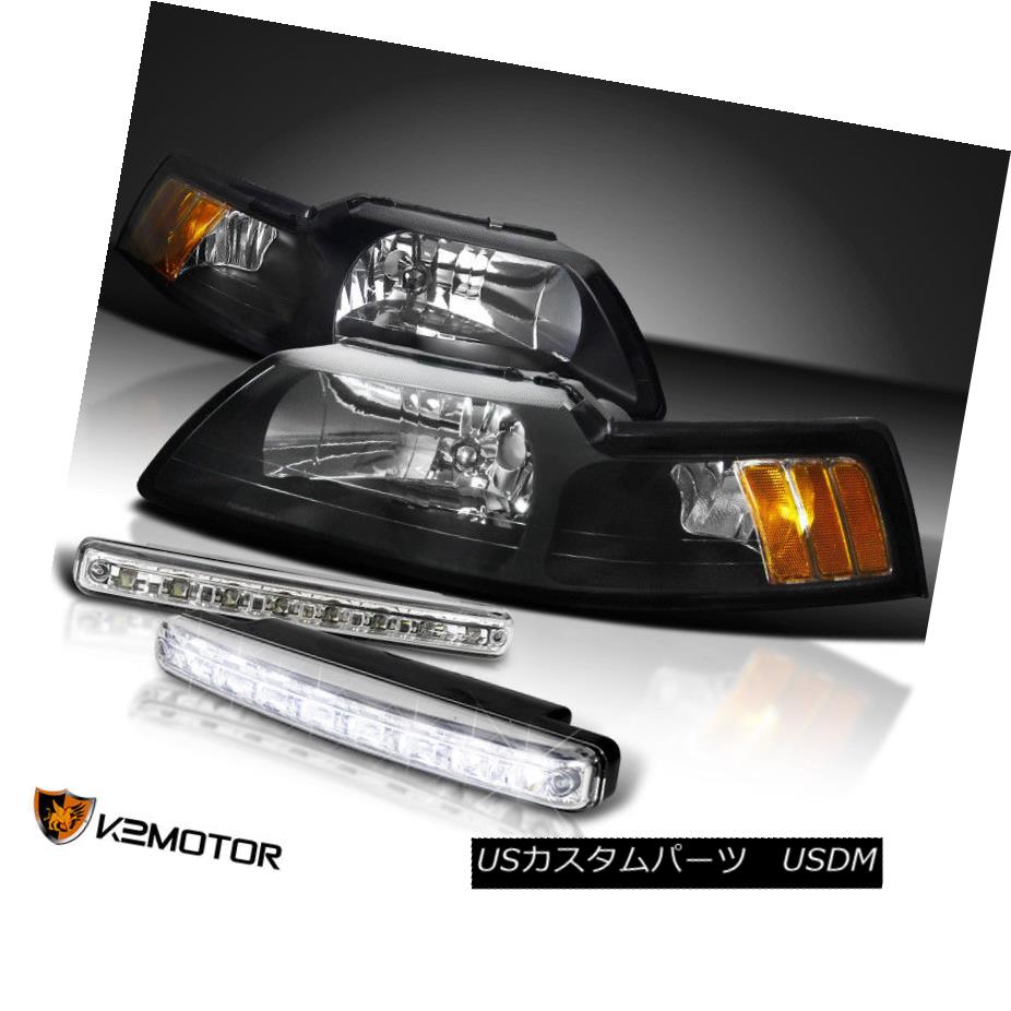 ヘッドライト 99-04 Ford Mustang GT V6 Black Diamond Headlight+White LED Bumper Fog Lamp 99-04 Ford Mustang GT V6ブラックダイヤモンドヘッドライト+ウィット e LEDバンパーフォグランプ 【並行輸入品】