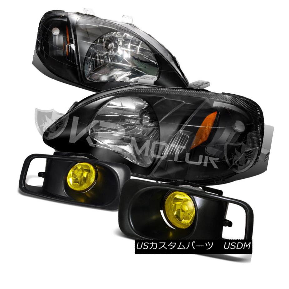 ヘッドライト For 1999-2000 Honda Civic 2/3/4Dr Headlight w/ Fog Lamp Kit Black Yellow 1999-2000ホンダシビック2/3 / 4Drヘッドライト付きフォグランプキットブラックイエロー 【並行輸入品】