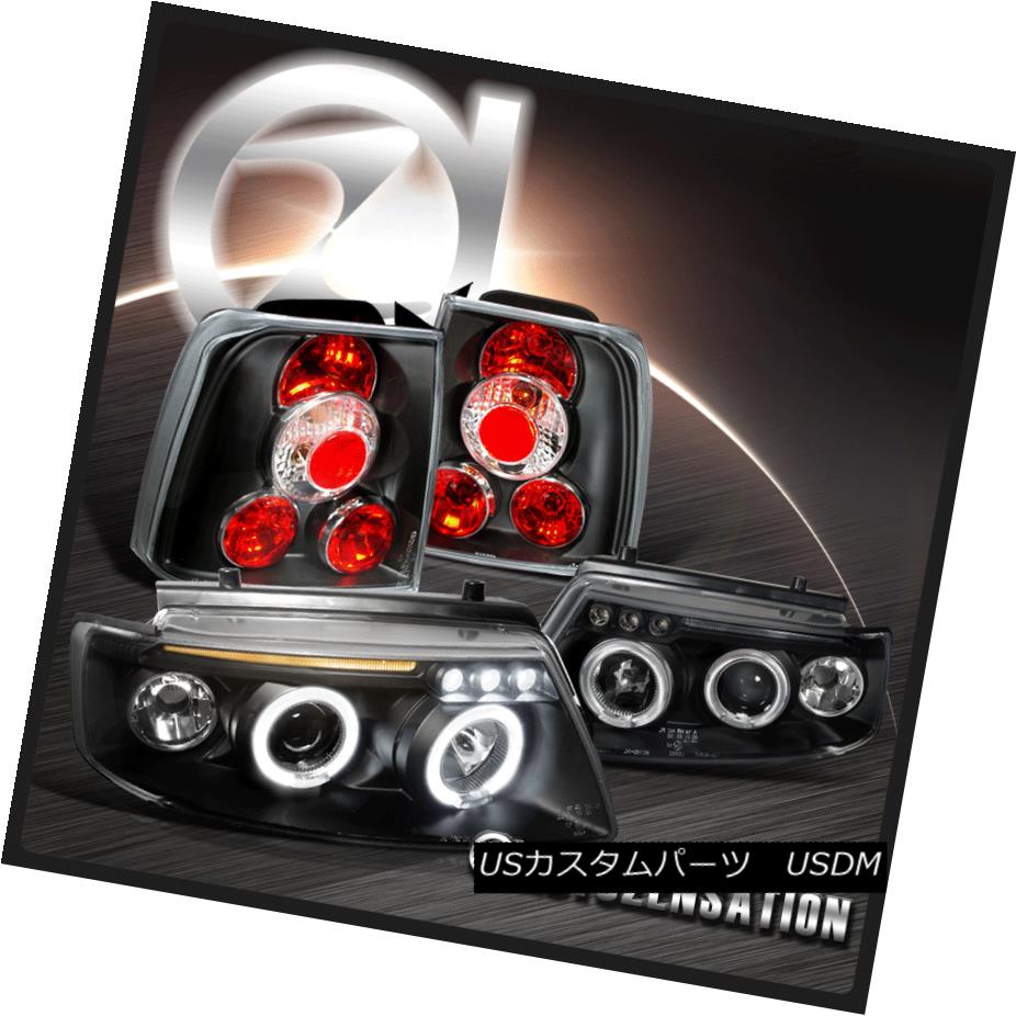 ヘッドライト For 98-00 VW Passat 4Dr Black LED Halo Projector Headlights+Rear Tail Lamps 98-00 VW Passat 4DrブラックLEDハロープロジェクターヘッドライト+ Rea rテールランプ用 【並行輸入品】