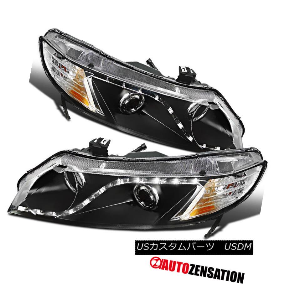 ヘッドライト For 2006-2011 Honda Civic 4Dr Sedan Black R8 LED DRL Projector Headlights Lamps 2006?2011年ホンダシビック4DrセダンブラックR8 LED DRLプロジェクターヘッドライトランプ 【並行輸入品】