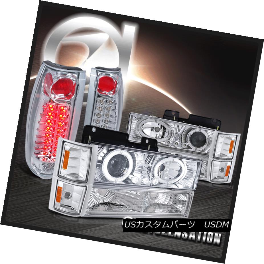 ヘッドライト 94-98 Chevy C10 C/K Tahoe Chrome Halo Projector Headlights+LED Tail Lamps 94-98シボレーC10 C / Kタホクロームハロープロジェクターヘッドライト+ LEDテールランプ 【並行輸入品】