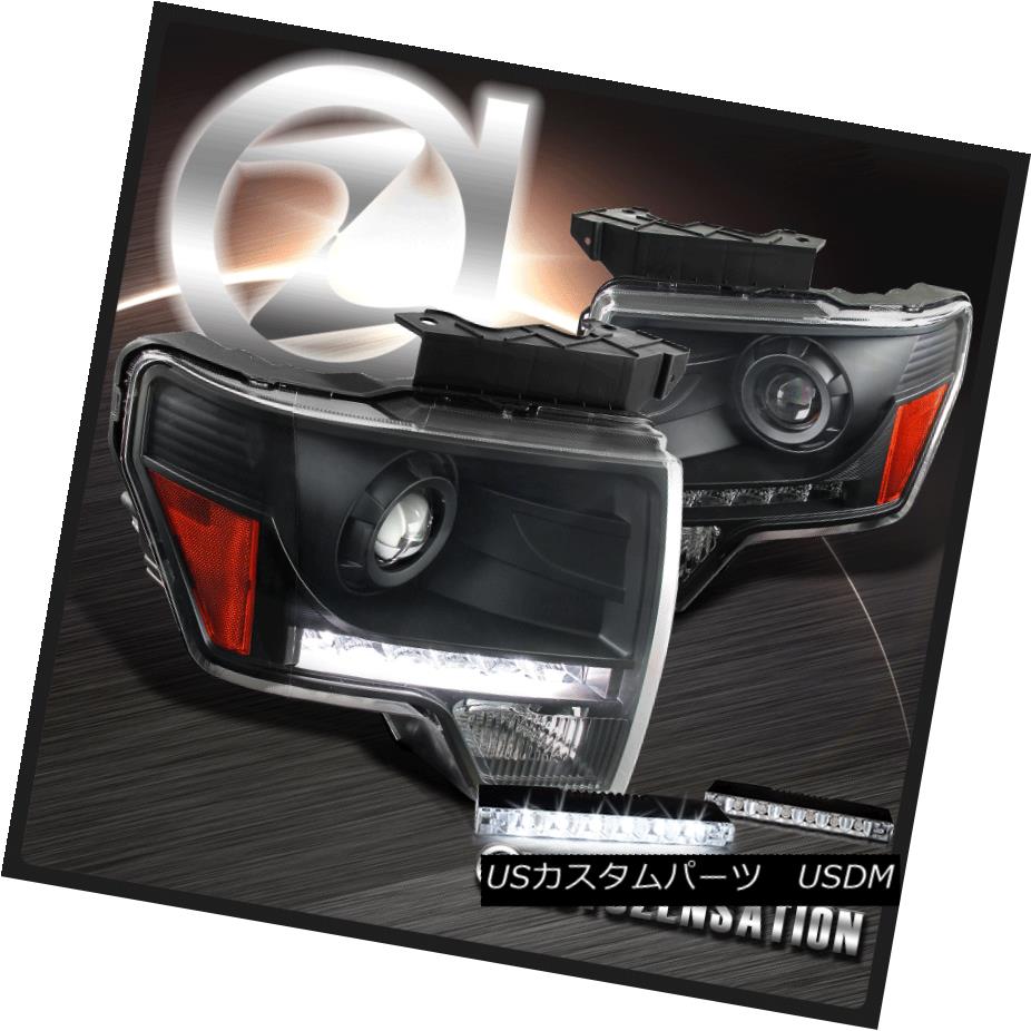ヘッドライト 09-14 Ford F-150 Black LED DRL Strip Projector Headlight+6-LED Bumper Fog Lamp 09-14フォードF-150ブラックLED DRLストリッププロジェクターヘッドライト+ 6-LE Dバンパーフォグランプ 【並行輸入品】
