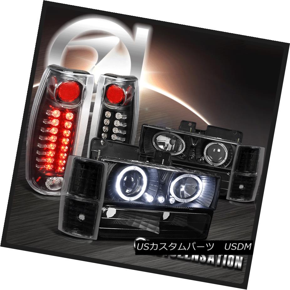 ヘッドライト 94-98 Chevy C10 C/K Tahoe Black Halo Projector Headlights+Black LED Tail Lamps 94-98シボレーC10 C / Kタホブラックハロープロジェクターヘッドライト+ Bla ck LEDテールランプ 【並行輸入品】