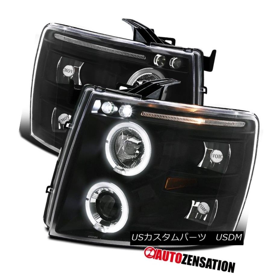 ヘッドライト 07-14 Chevy Silverado Black LED DRL Halo Projector Headlights 07-14シボレーシルバラードブラックLED DRLハロープロジェクターヘッドライト 【並行輸入品】