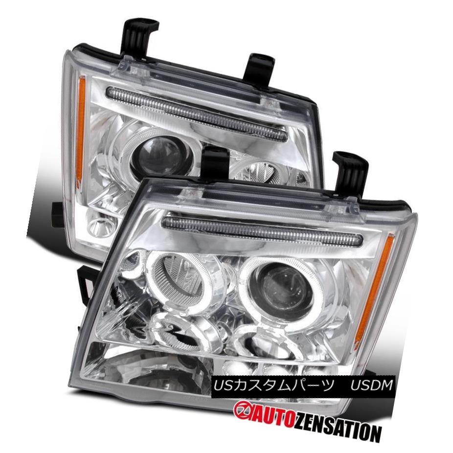ヘッドライト Fits 2005-2012 Nissan Xterra Chrome Dual Halo LED DRL Projector Headlights Pair フィット2005-2012日産エクステラクロムデュアルハローLED DRLプロジェクターヘッドライトペア 【並行輸入品】