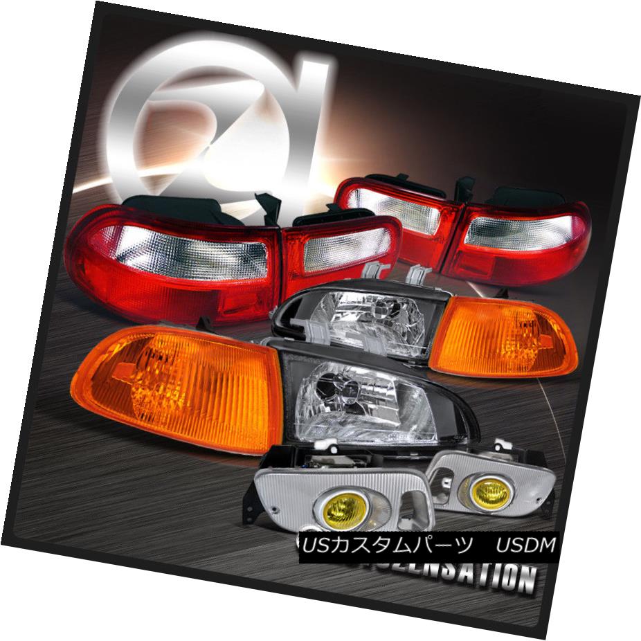 ヘッドライト For 92-95 Civic 3DR Black Headlights+Amber Corner+Fog Lights+Red Tail Lamps 92-95シビック3DRブラックヘッドライト+アンバー コーナー+フォグライト+レッドテールランプ 【並行輸入品】