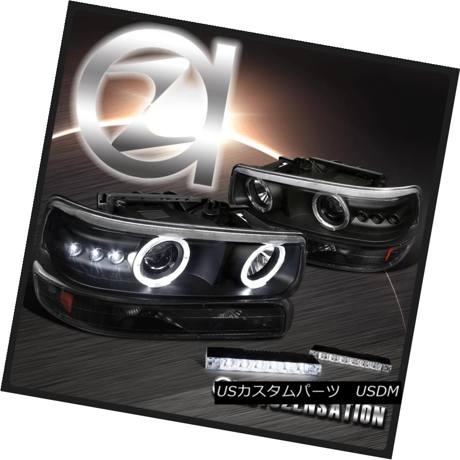 ヘッドライト Black Chevy Silverado Halo Projector Headlights+Bumper Lamps+6-LED Fog Lights ブラックシェビーSilveradoハロープロジェクターヘッドライト+バーン 1ランプ+ 6-LEDフォグライト 【並行輸入品】