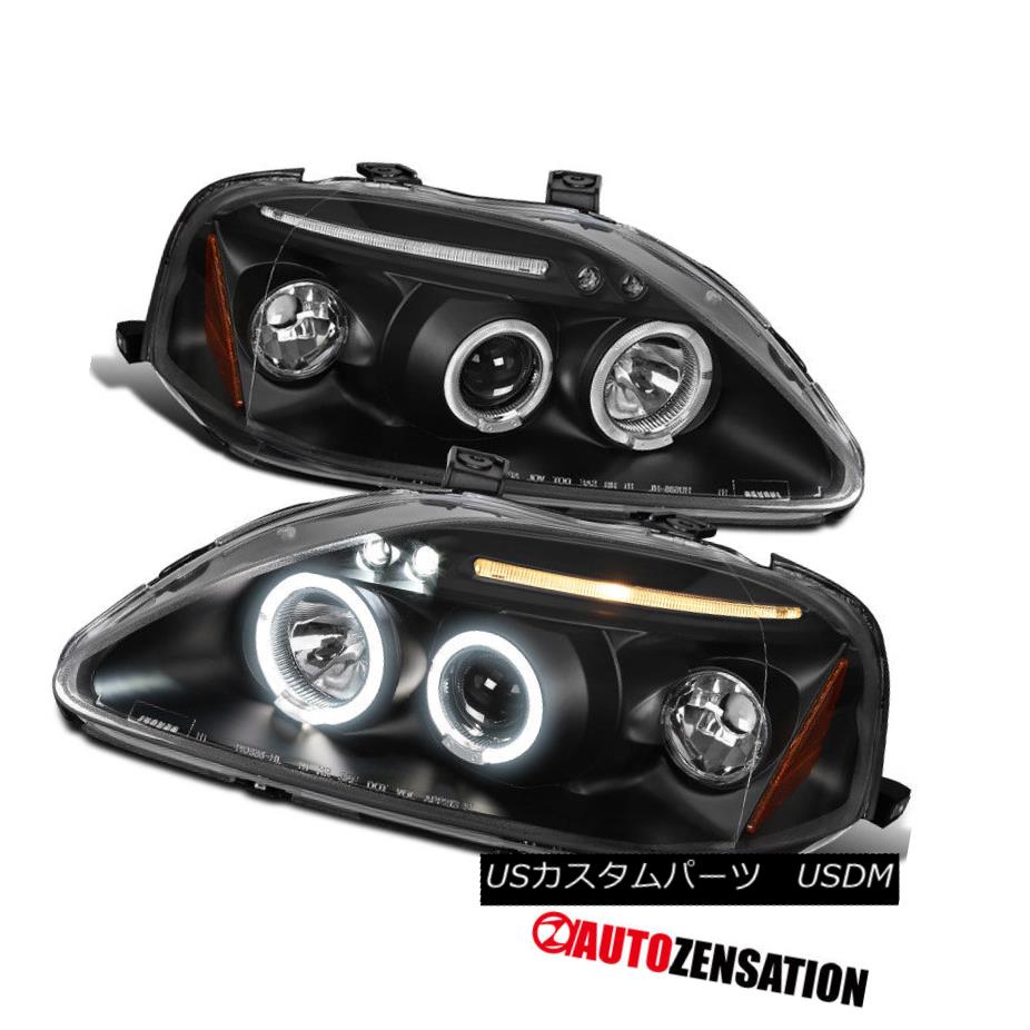 ヘッドライト Fit 99-00 Honda Civic Black LED DRL Halo Projector Headlights フィット99-00ホンダシビックブラックLED DRLハロープロジェクターヘッドライト 【並行輸入品】 38,396円