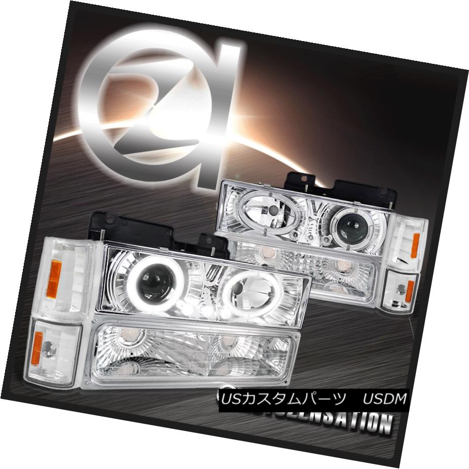 ヘッドライト 94-98 GMC C/K C10 Sierra Chrome Halo Projector Headlights+Corner Bumper Lamps 94-98 GMC C / K C10シエラクロームハロープロジェクターヘッドライト+コーナーその他のバンパーランプ 【並行輸入品】