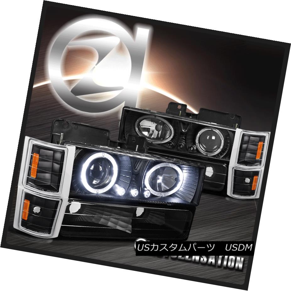 ヘッドライト 94-98 Chevy C10 C/K Tahoe Black Halo Projector Headlights w/ Bumper Corner Lamps 94-98シボレーC10 C / Kタホブラックハロープロジェクターヘッドランプ（バンパーコーナーランプ付） 【並行輸入品】