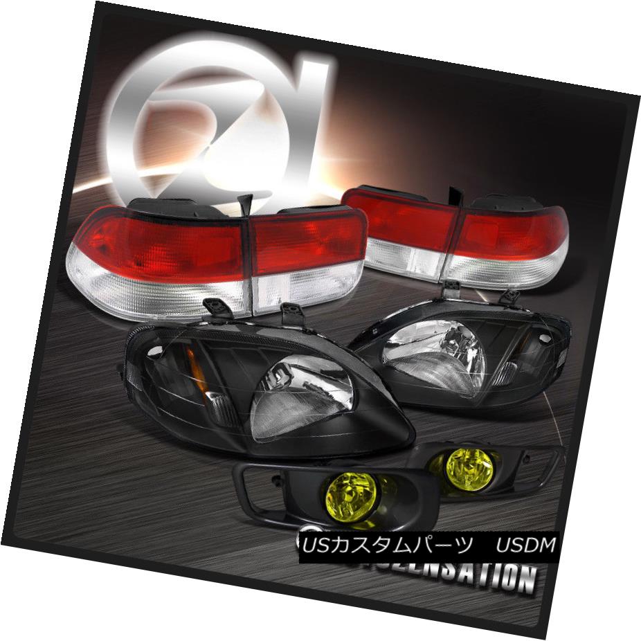 ヘッドライト Fit Honda 99-00 Civic 2DR Black Headlights+Yellow Fog Lamps+Red Clear Tail Light フィットホンダ99-00シビック2DRブラックヘッドライト+イエロー 低フォグランプ+レッドクリアテールライト 【並行輸入品】