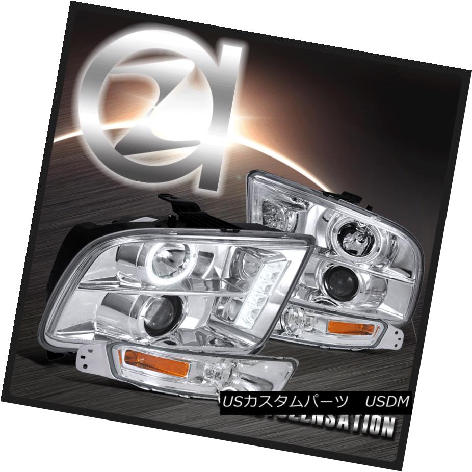 ヘッドライト 2005-2009 Ford Mustang Chrome Halo LED Projector Headlights+Bumper Lamps Pair 2005-2009フォードマスタングクロームハローLEDプロジェクターヘッドライト+ブーム 【並行輸入品】