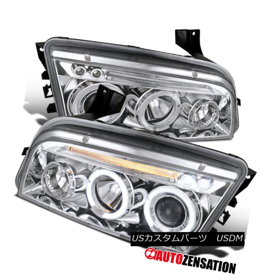 ヘッドライト 06-10 Dodge Charger Chrome Halo LED DRL Projector Headlights 06-10ダッジチャージャークロームハローLED DRLプロジェクターヘッドライト 【並行輸入品】