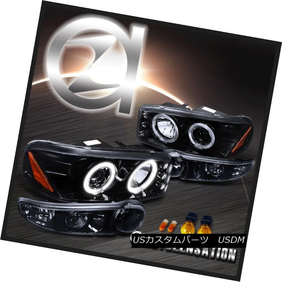 ヘッドライト Glossy Black 00-06 Yukon Sierra Denali Halo LED Projector Headlights+Bumper Lamp Glossy Black 00-06ユーコン・シエラ・デナリ・ハロ・プロジェクター・ヘッドライト+ Bum 【並行輸入品】
