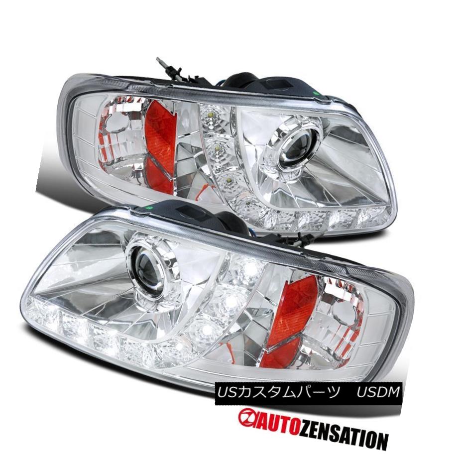 ヘッドライト Ford 97-03 F150 97-02 Expedition Chrome Clear LED DRL Strip Projector Headlights フォード97-03 F150 97-02遠征クロームクリアLED DRLストリッププロジェクターヘッドライト 【並行輸入品】