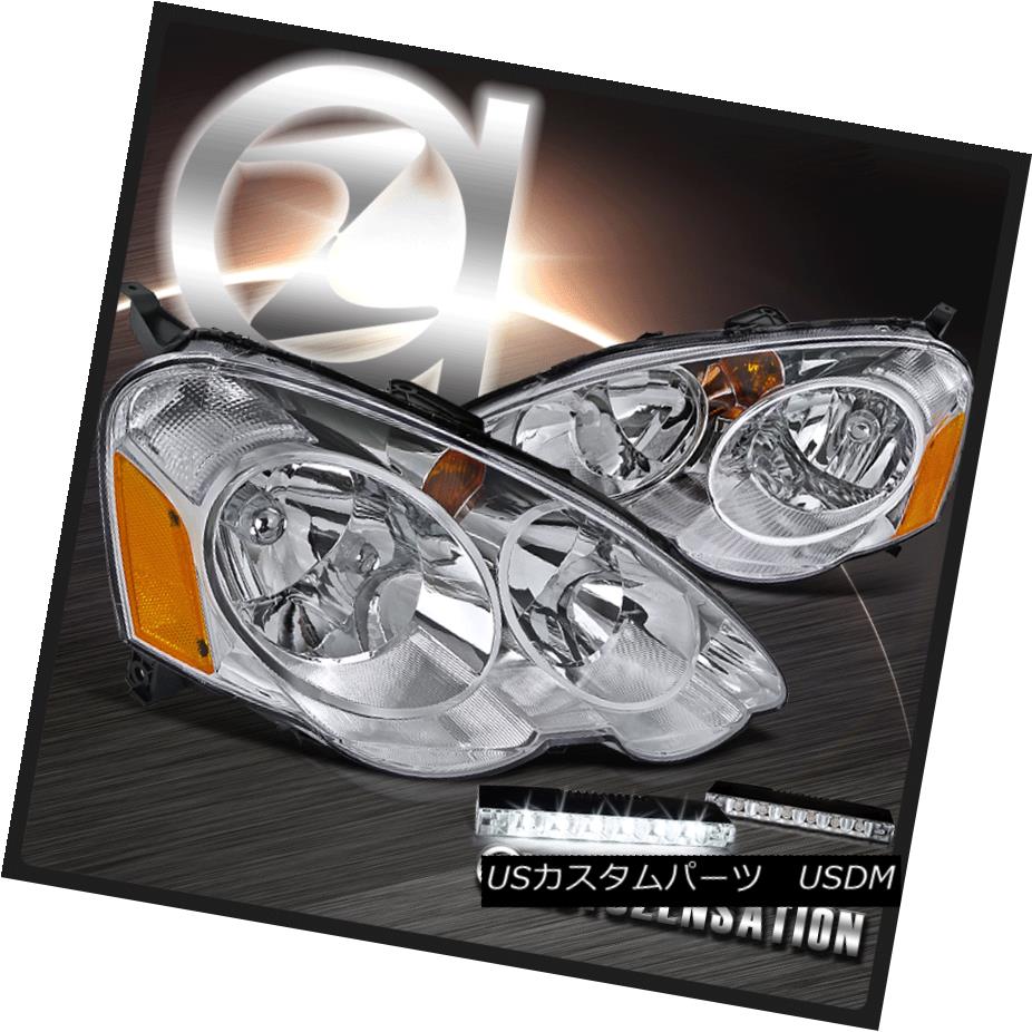 ヘッドライト 02-04 Acura RSX JDM Chrome Crystal Headlight w/LED DRL 6000K Amber Reflector 02-04アキュラRSX JDMクロームクリスタルヘッドライト（LED DRL 6000K）アンバーリフレクター 【並行輸入品】