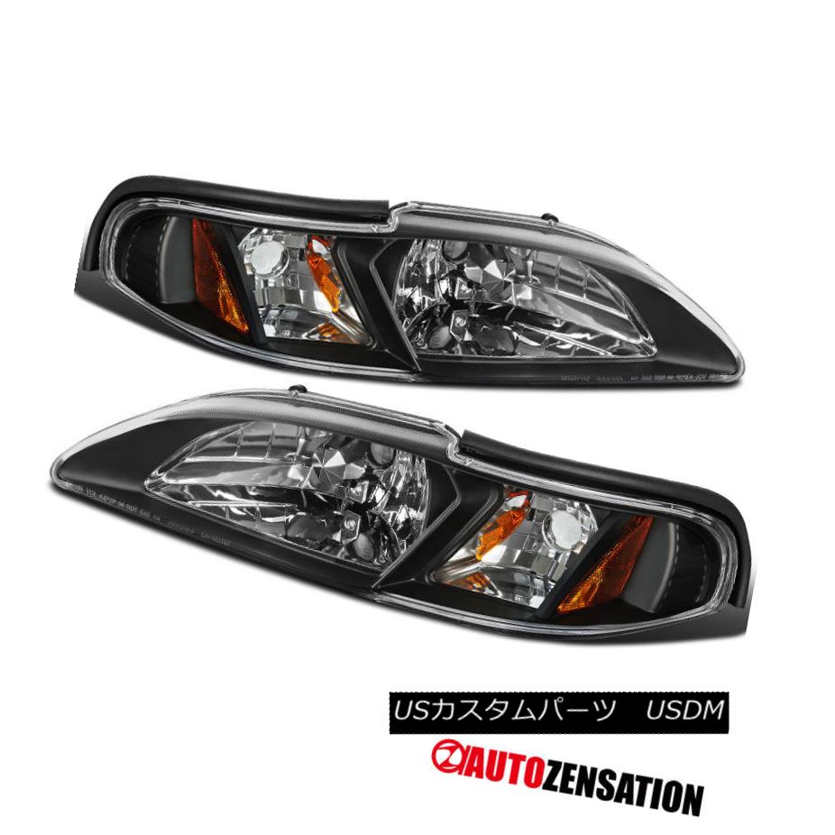 ヘッドライト 94-98 Ford Mustang 1PC Style Black Headlights Corner Signal Lights Lamps Pair 94-98フォードマスタング1PCスタイルブラックヘッドライトコーナー信号ランプランプペア 【並行輸入品】