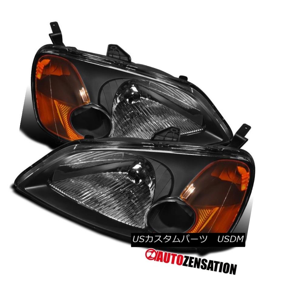 ヘッドライト For 01-03 Honda Civic 2Dr 4Dr JDM Black Crystal Headlights Right+Left 01-03ホンダシビック2Dr 4Dr JDMブラッククリスタルヘッドライト右+左 【並行輸入品】