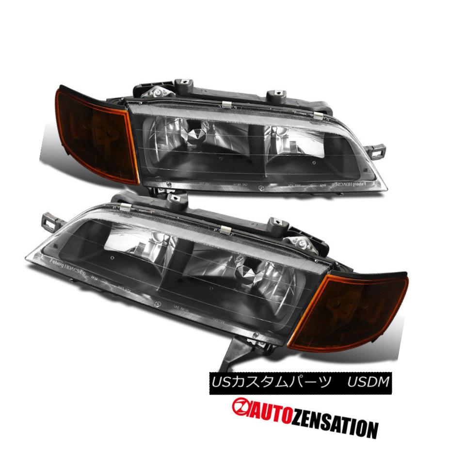 ヘッドライト For 94-97 Honda Accord Black Clear Headlights Amber Corner Parking Lamp Signal 94-97ホンダアコード用ブラッククリアヘッドライトアンバーコーナーパーキングランプ信号 【並行輸入品】