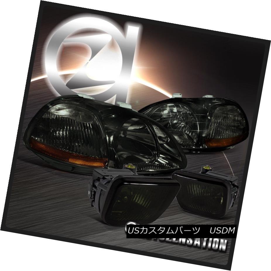 ヘッドライト Fit 96-98 Honda Civic Crystal Smoke Headlights+Tint Bumper Fog Lamps w/ Switch フィット96-98ホンダシビッククリスタルスモークヘッドライト+スズ tスイッチ付バンパーフォグランプ 【並行輸入品】