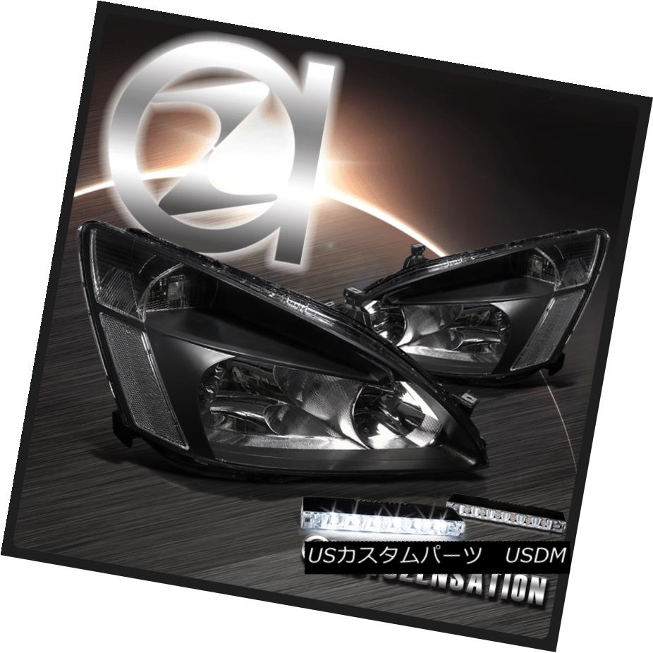 ヘッドライト Fit Honda 03-07 Accord Black Clear Headlights+6-LED Bumper Fog Lamps フィットホンダ03-07アコードブラッククリアヘッドライト+ 6-L EDバンパーフォグランプ 【並行輸入品】